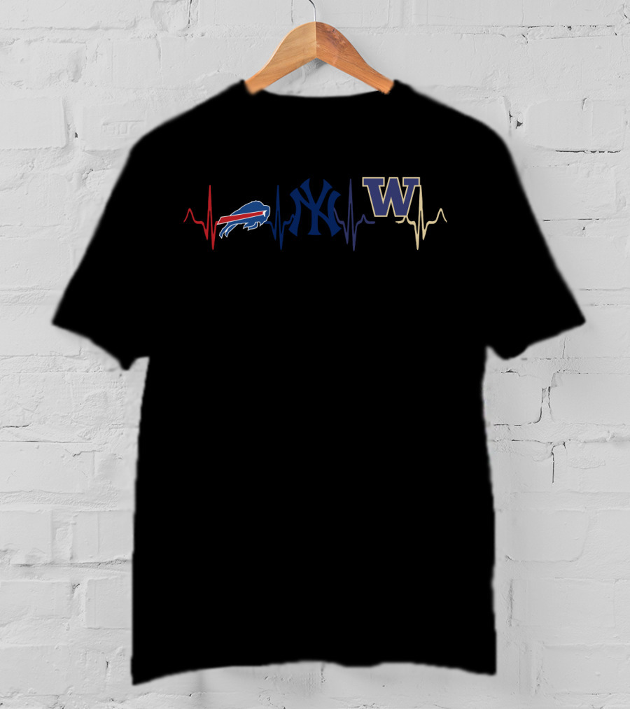 Buffalo Bills New York Yankees Washington Huskies Heartbeat T-Shirt