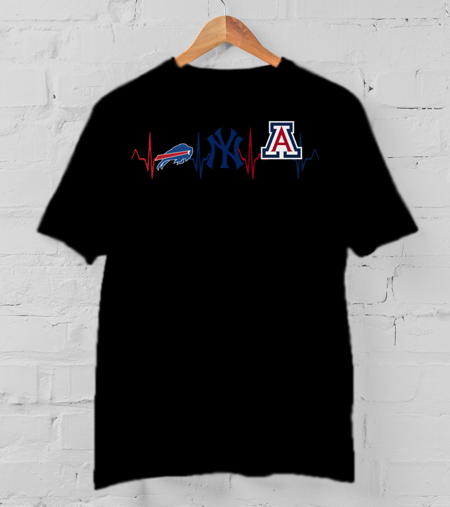 Buffalo Bills New York Yankees Arizona Wildcats Heartbeat Logo T-Shirt