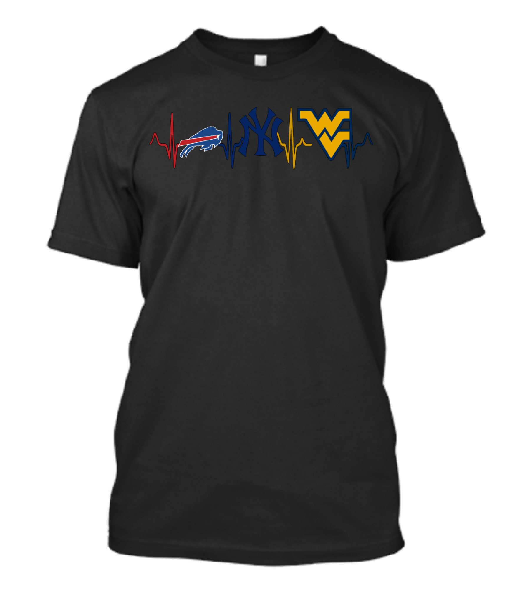 Buffalo Bills New York Yankees West Virginia Mountaineers Heartbeat Logo Combination T-Shirt