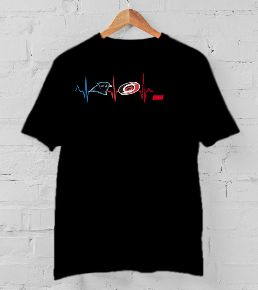 Love Panthers Hurricanes Cb Heartbeat Logo Combo T-Shirt