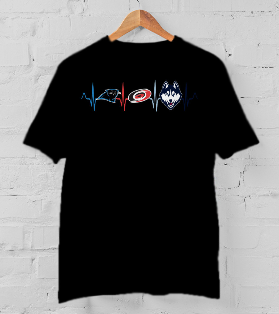 Carolina Panthers Hurricanes Connecticut Huskies Heartbeat T-Shirt