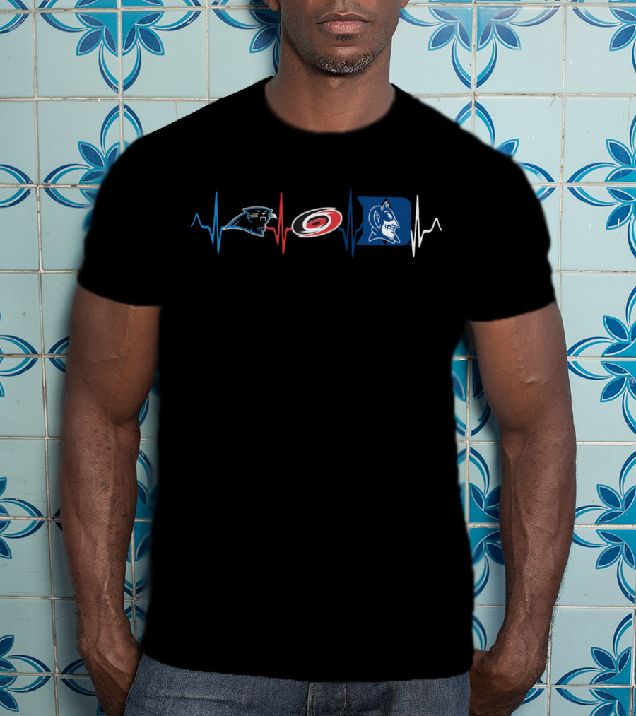 Carolina Panthers Carolina Hurricanes Duke Blue Devils Heartbeat T-Shirt