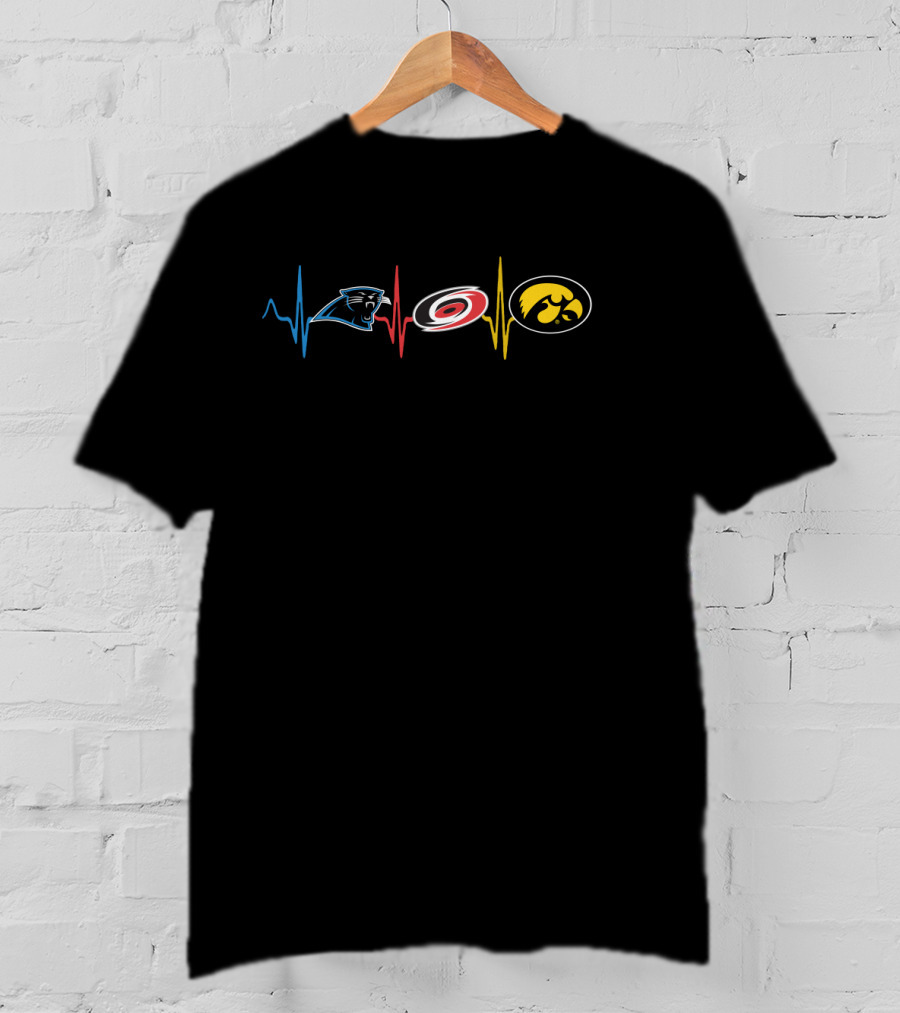 Carolina Panthers Carolina Hurricanes Iowa Hawkeyes Heartbeat T-Shirt