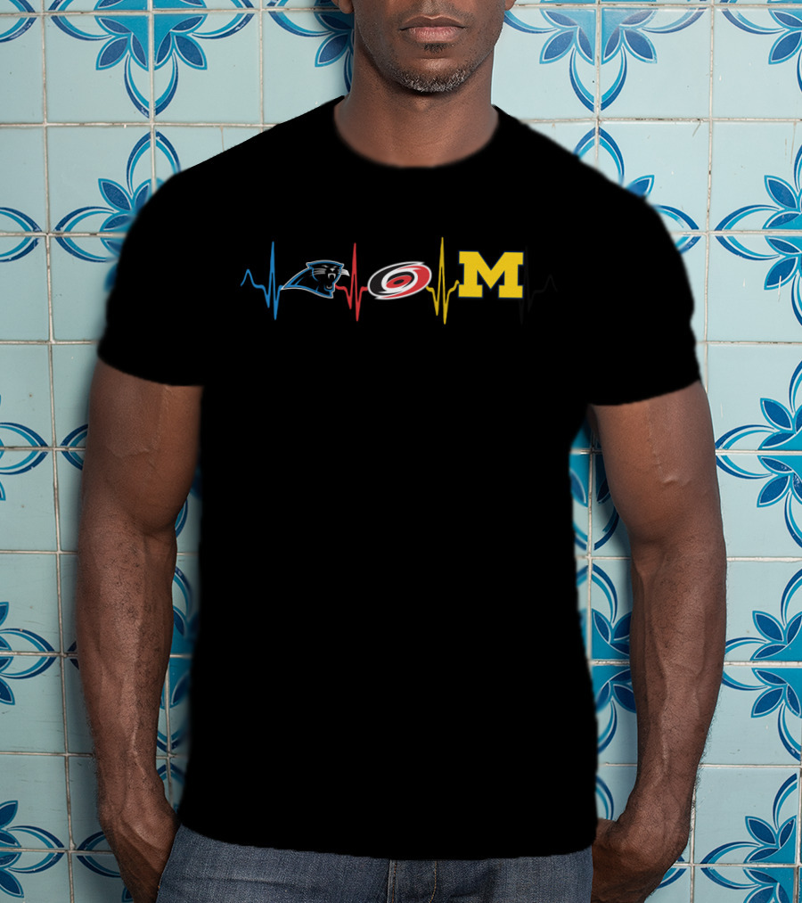 Carolina Panthers Hurricanes Michigan Wolverines Heartbeat T-Shirt