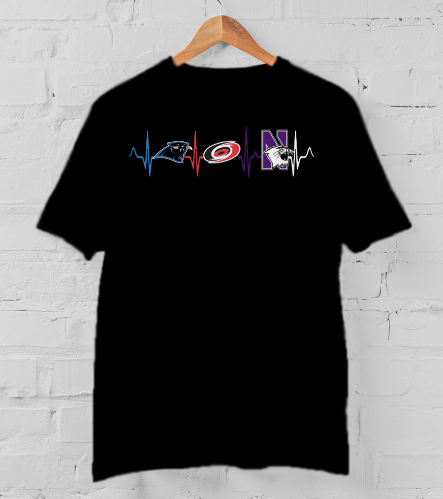Carolina Panthers Hurricanes Northwestern Wildcats Heartbeat T-Shirt