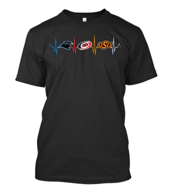 Carolina Panthers Carolina Hurricanes Oklahoma State University Heartbeat T-Shirt