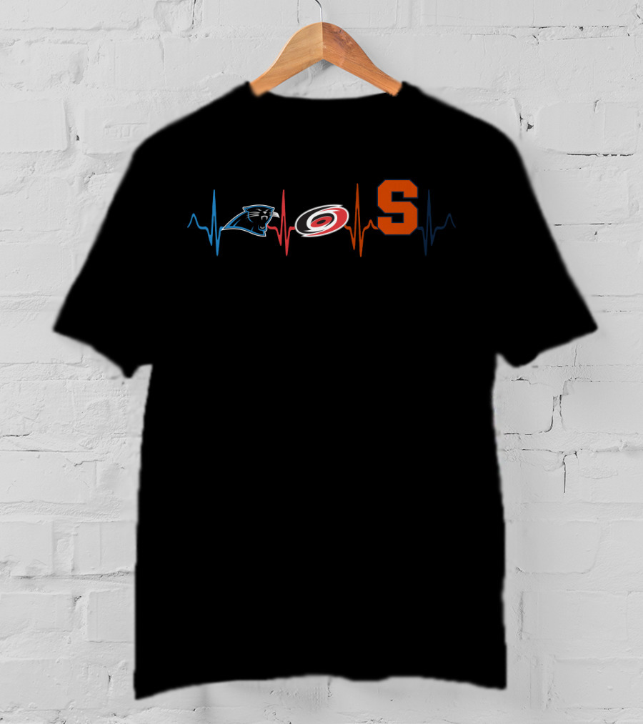 Carolina Panthers Hurricanes Syracuse Sports Fan Heartbeat T-Shirt