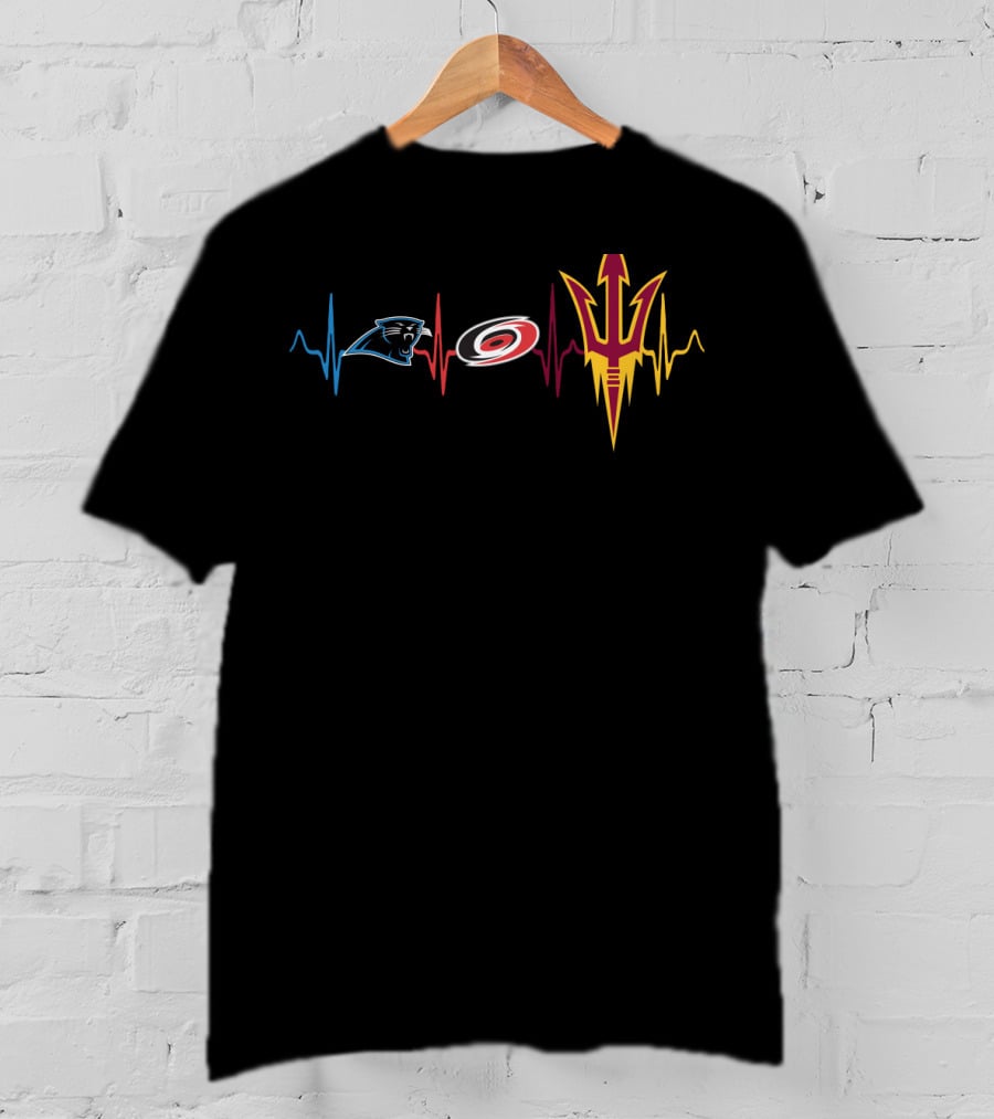 Love Panthers Hurricanes State With Heartbeat Logos T-Shirt