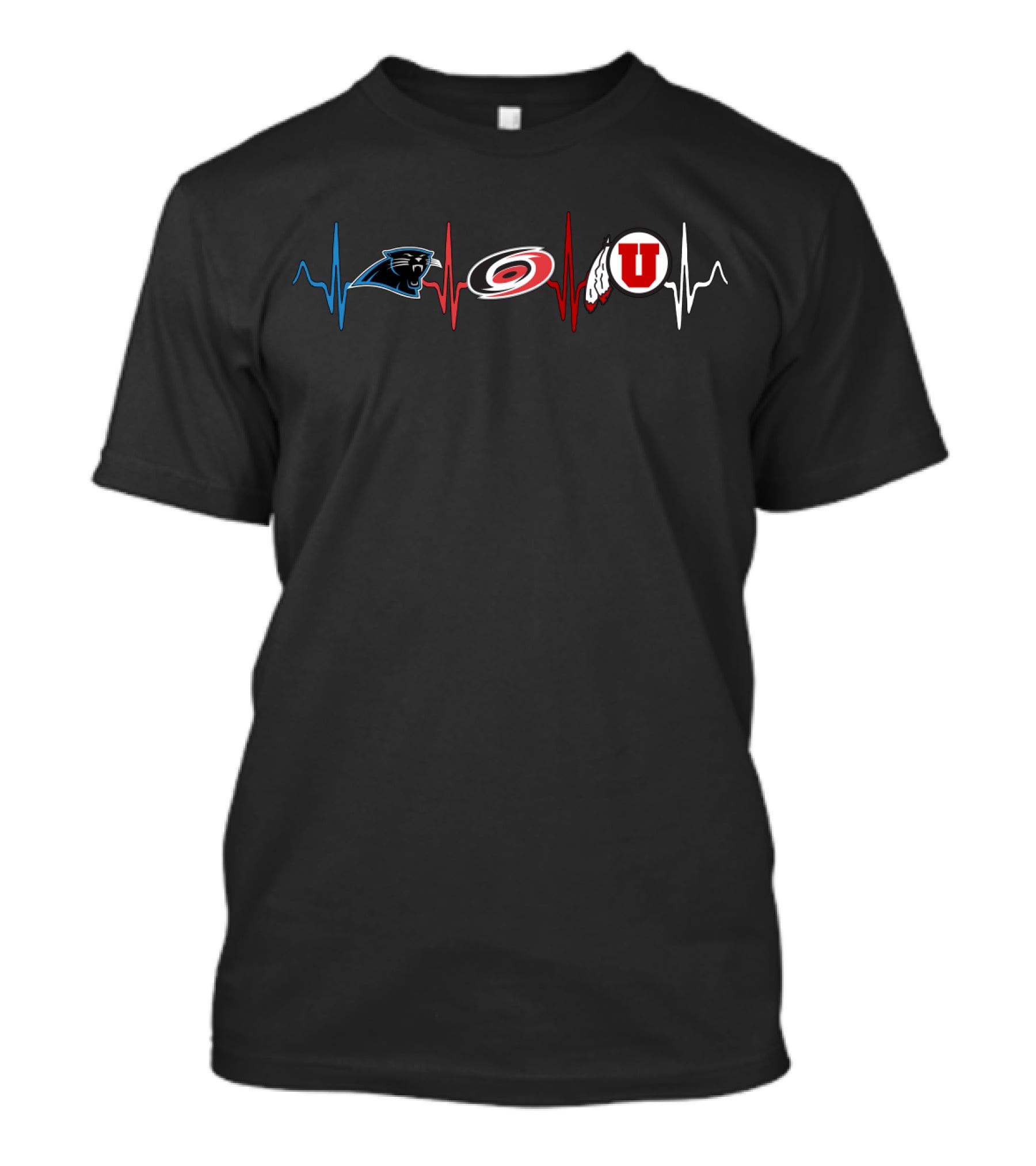 Love Carolina Panthers Hurricanes Utah Utes Heartbeat T-Shirt