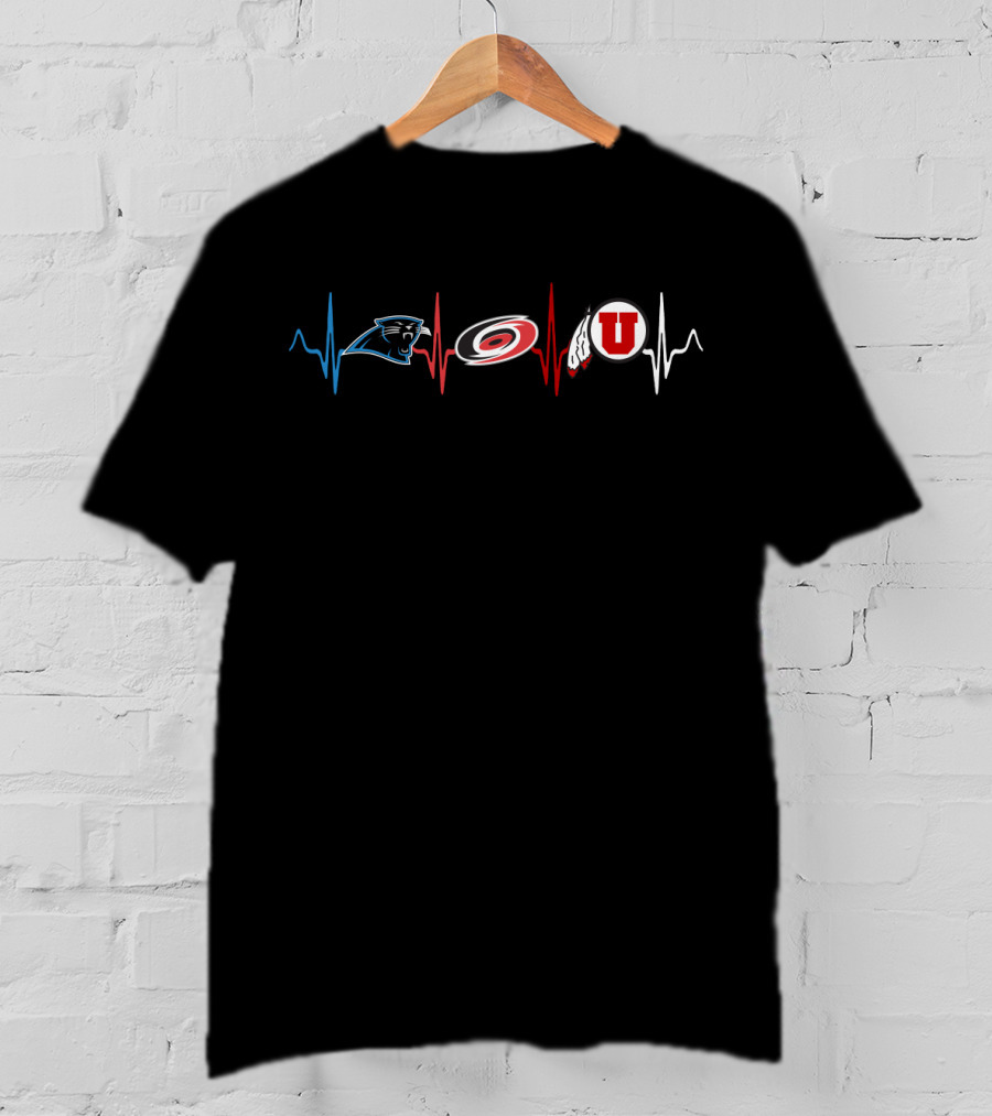 Love Carolina Panthers Hurricanes Utah Utes Heartbeat T-Shirt