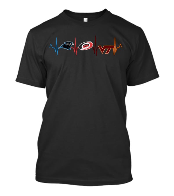 Carolina Panthers And Hurricanes With Virginia Tech Heartbeat T-Shirt