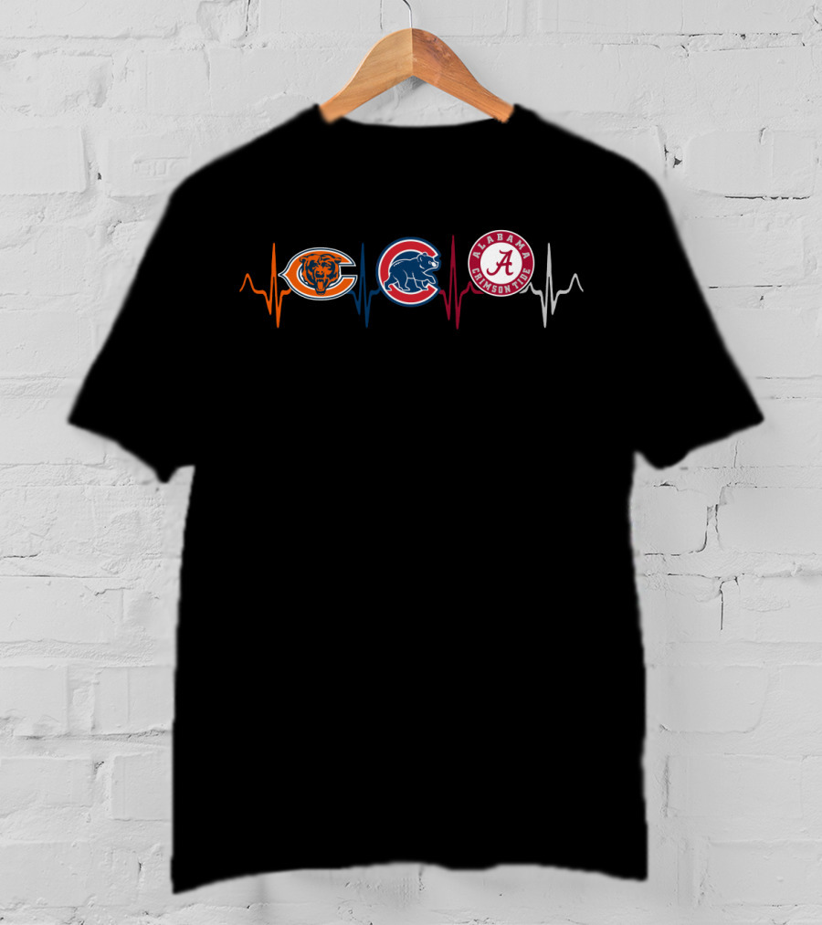Love Bears Cubs Alabama Crimson Tide Logo Heartbeat T-Shirt