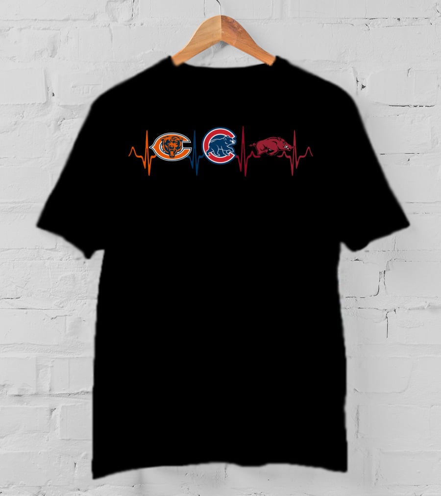 Love Bears Cubs Razorbacks Heartbeat T-Shirt