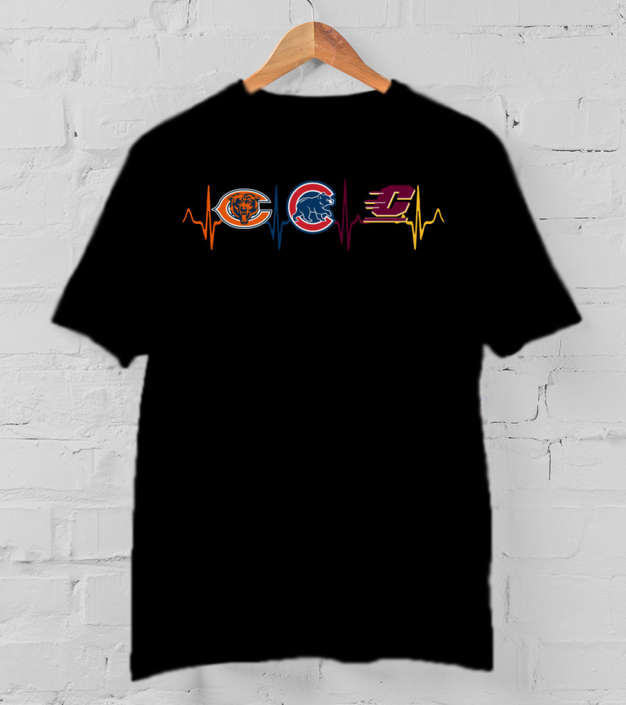 Chicago Bears Cubs Central Michigan Cmu Heartbeat T-Shirt