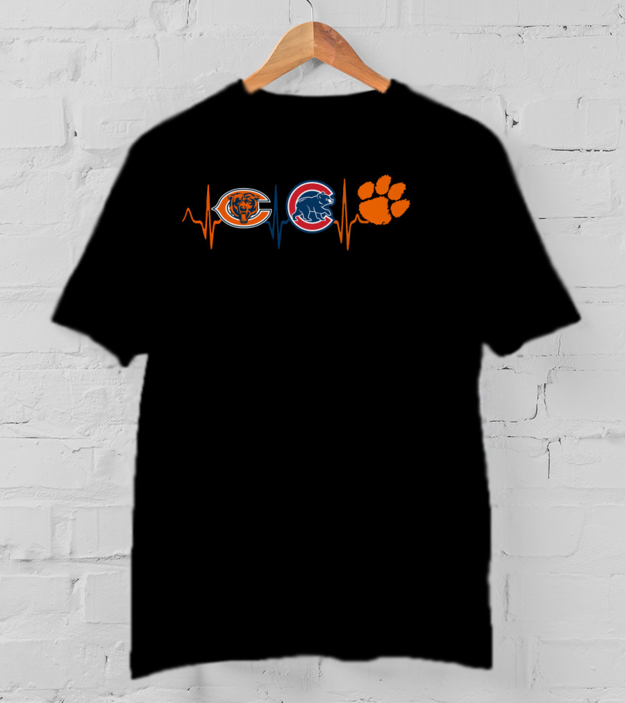 Chicago Bears Chicago Cubs Clemson Tigers Heartbeat T-Shirt