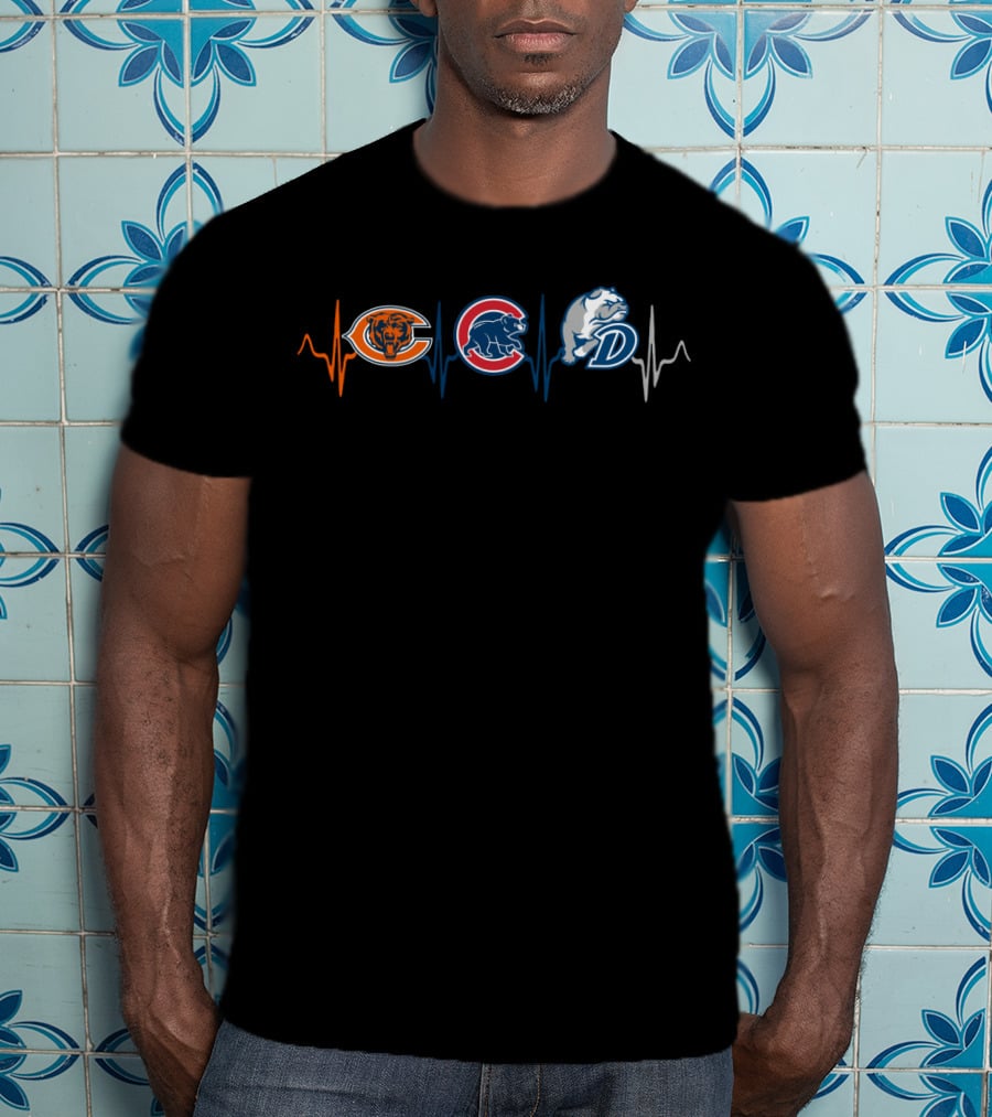 Chicago Bears Cubs Depaul Blue Demons Heartbeat T-Shirt