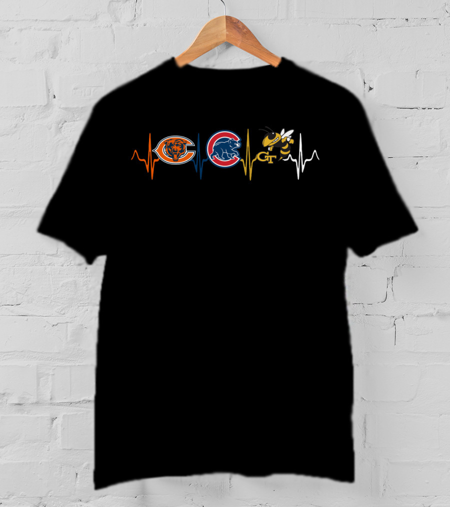 Chicago Bears Cubs Georgia Tech Yellow Jackets Heartbeat T-Shirt