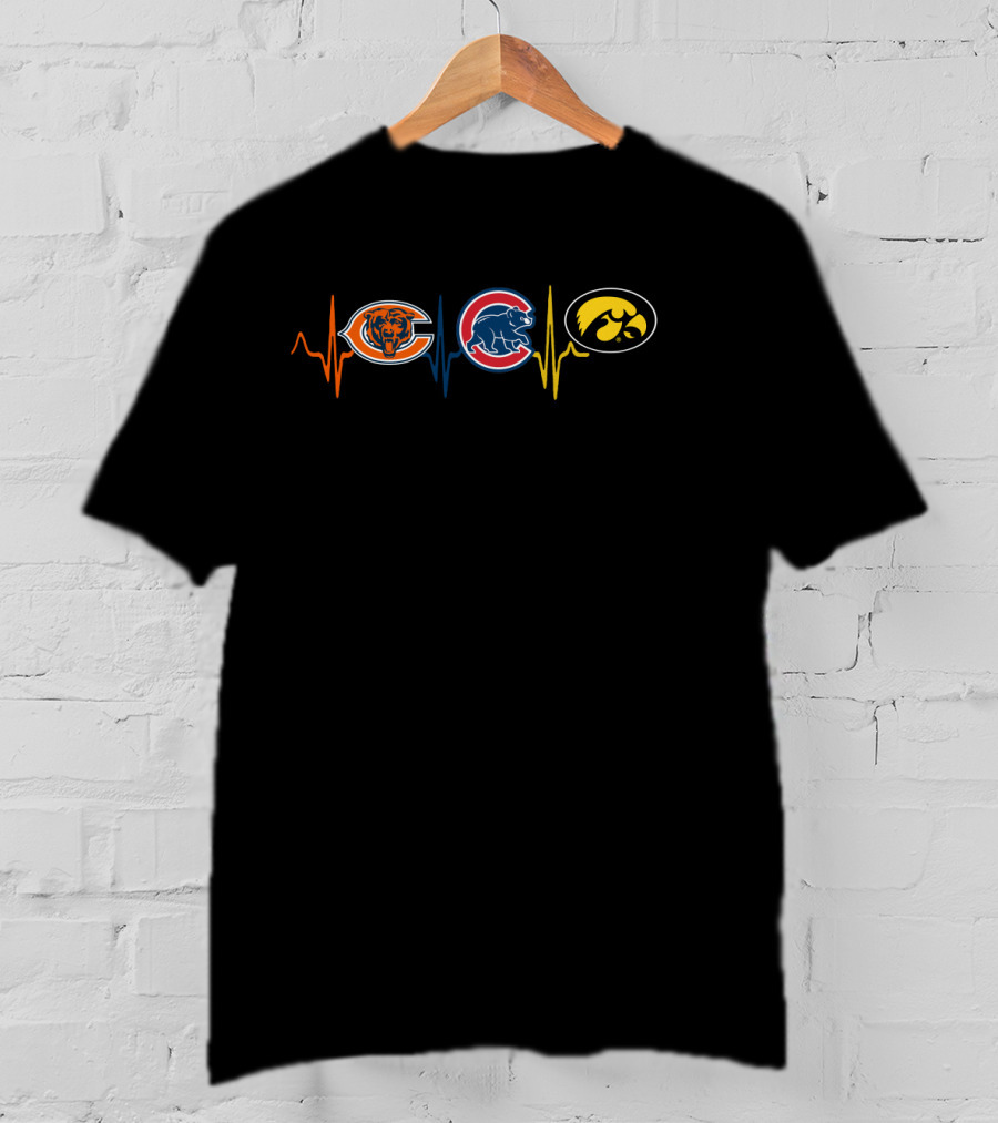Chicago Bears Cubs Iowa Hawkeyes Heartbeat T-Shirt