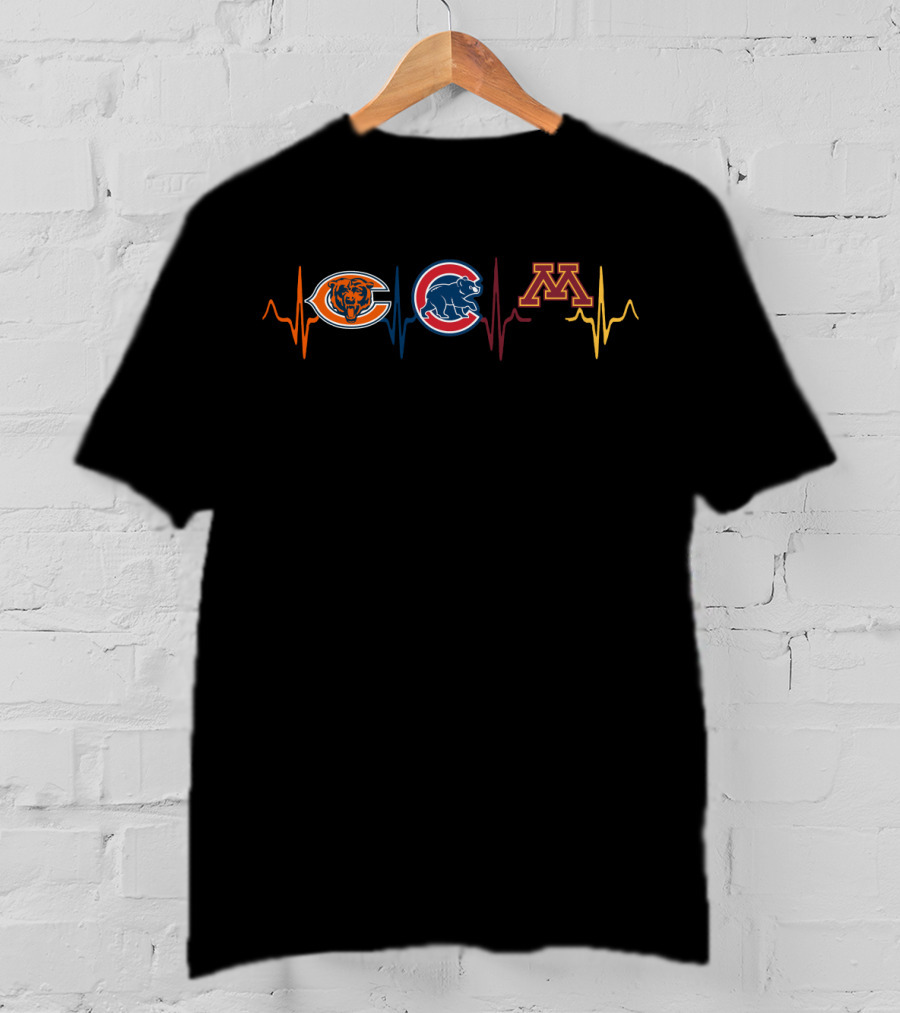 Chicago Bears Cubs Minnesota Golden Gophers Heartbeat Love Mgg T-Shirt