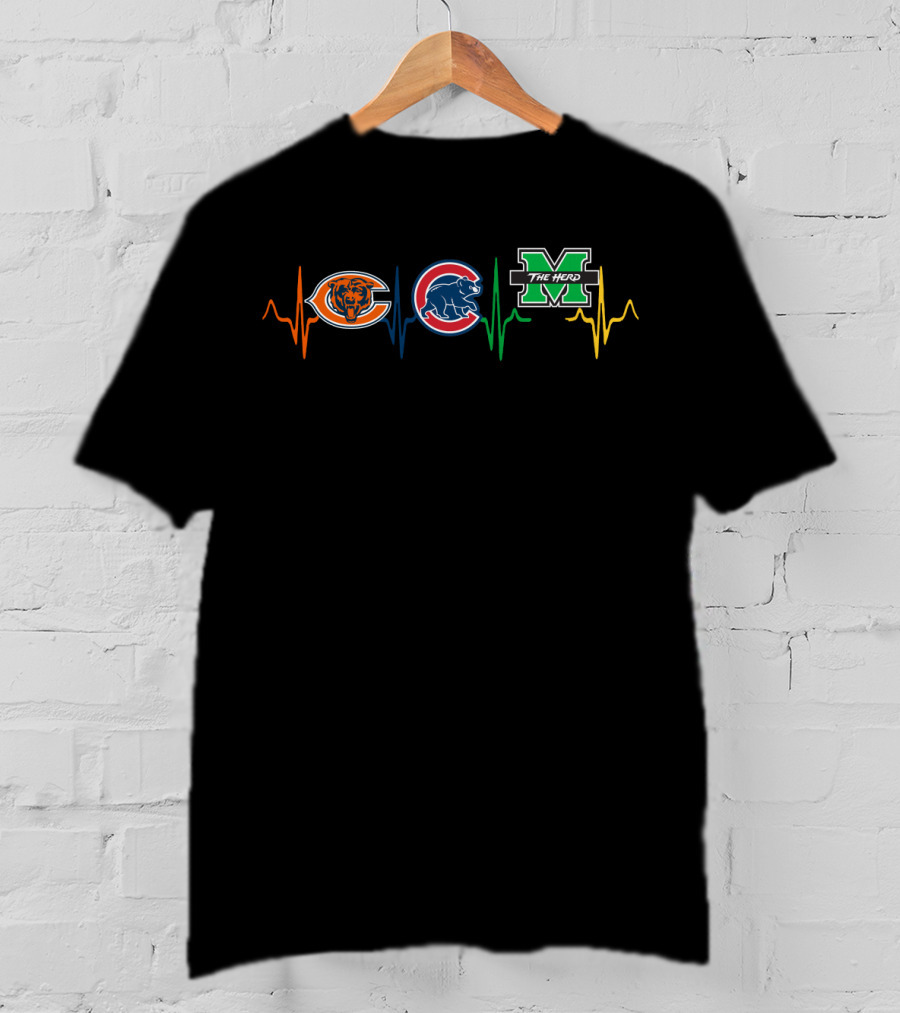 Chicago Bears Cubs Marshall Thundering Herd Heartbeat Mth T-Shirt