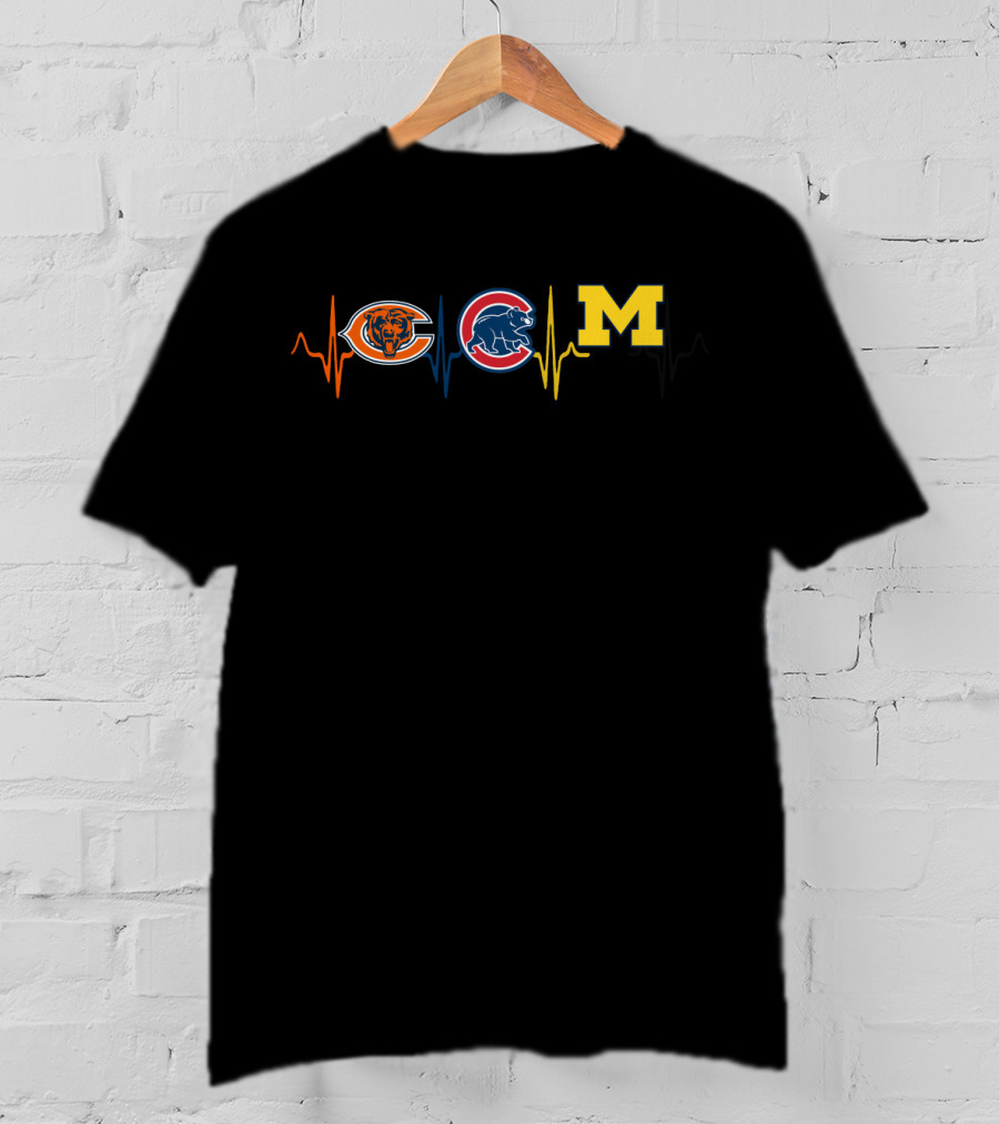 Chicago Bears Chicago Cubs Michigan Wolverines Heartbeat T-Shirt