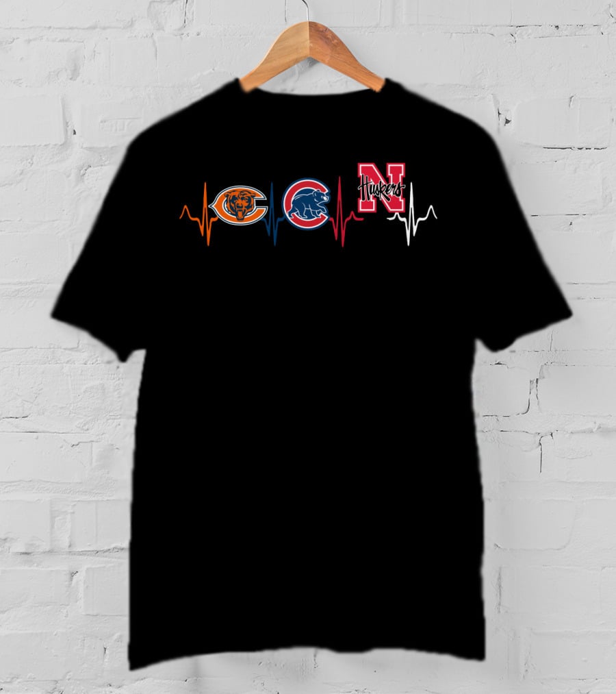 Chicago Bears Cubs Nebraska Cornhuskers Heartbeat T-Shirt