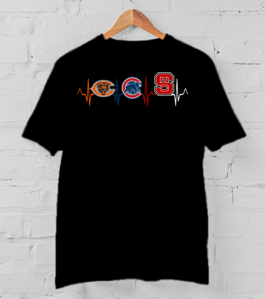Chicago Bears Cubs Nc State Wolfpack Heartbeat Love T-Shirt