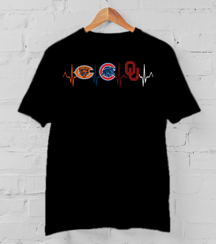 Chicago Bears Chicago Cubs Oklahoma Sooners Heartbeat T-Shirt