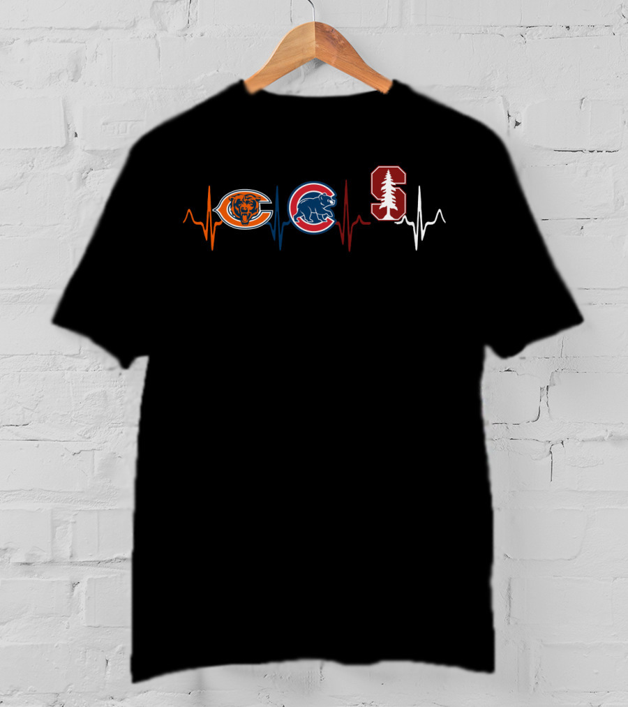 Chicago Bears Chicago Cubs Stanford Cardinal Heartbeat T-Shirt