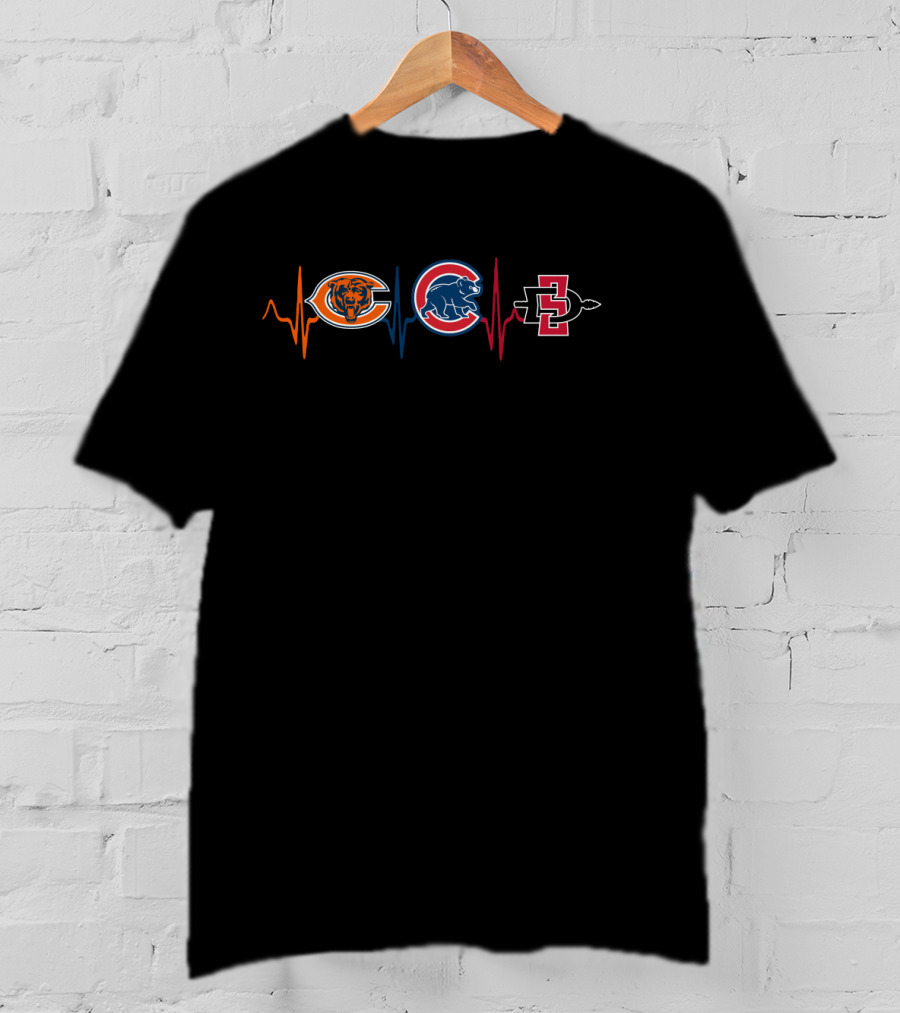 Chicago Bears Chicago Cubs San Diego State Aztecs Heartbeat T-Shirt