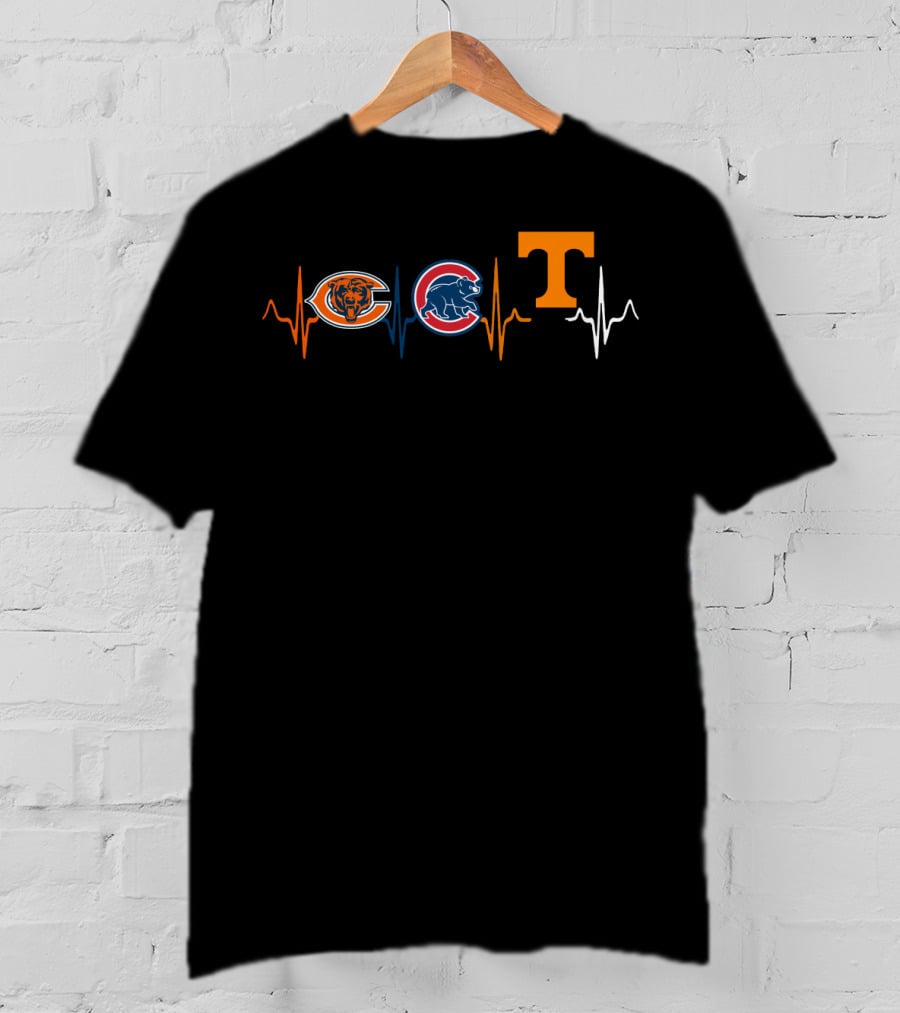 Chicago Bears Cubs Tennessee Volunteers Heartbeat T-Shirt