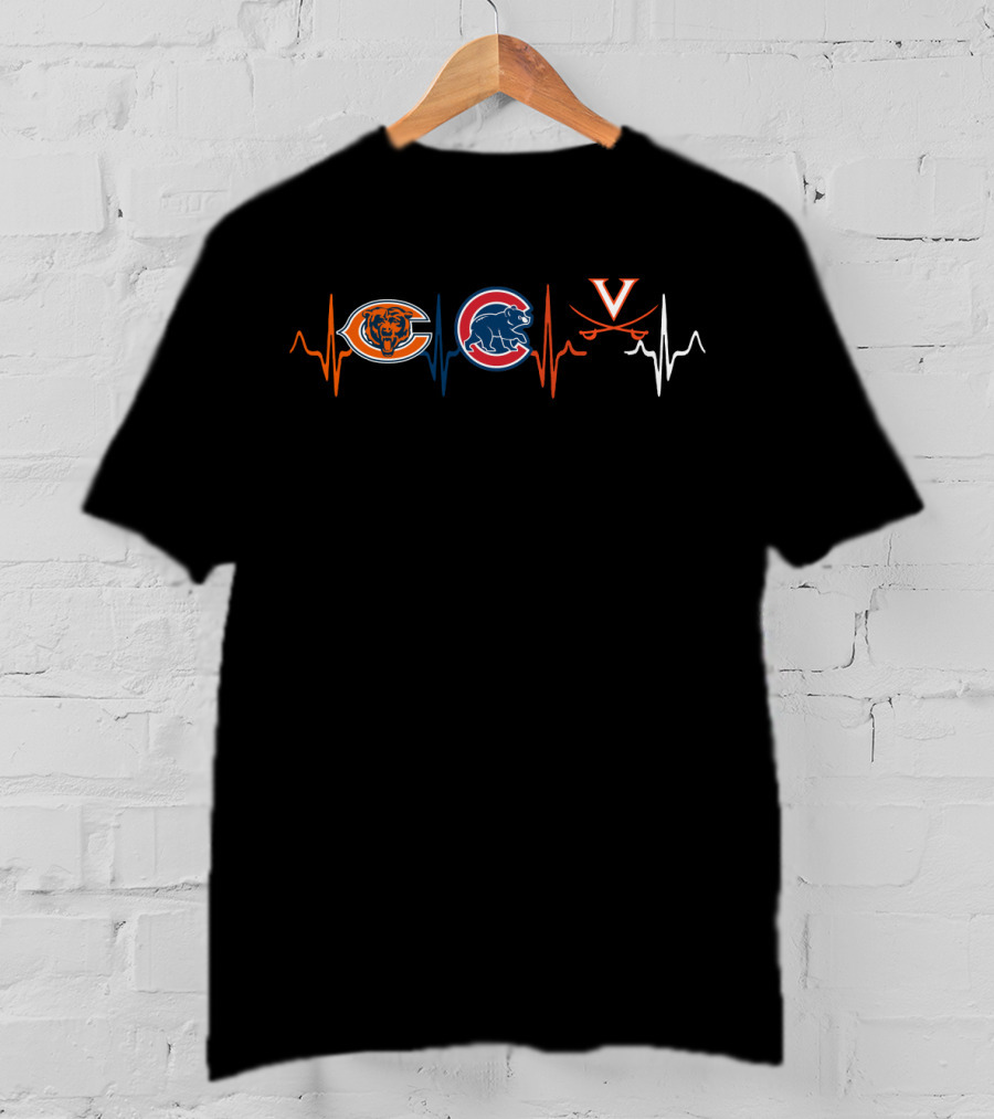 Chicago Bears Cubs Virginia Cavaliers Heartbeat T-Shirt