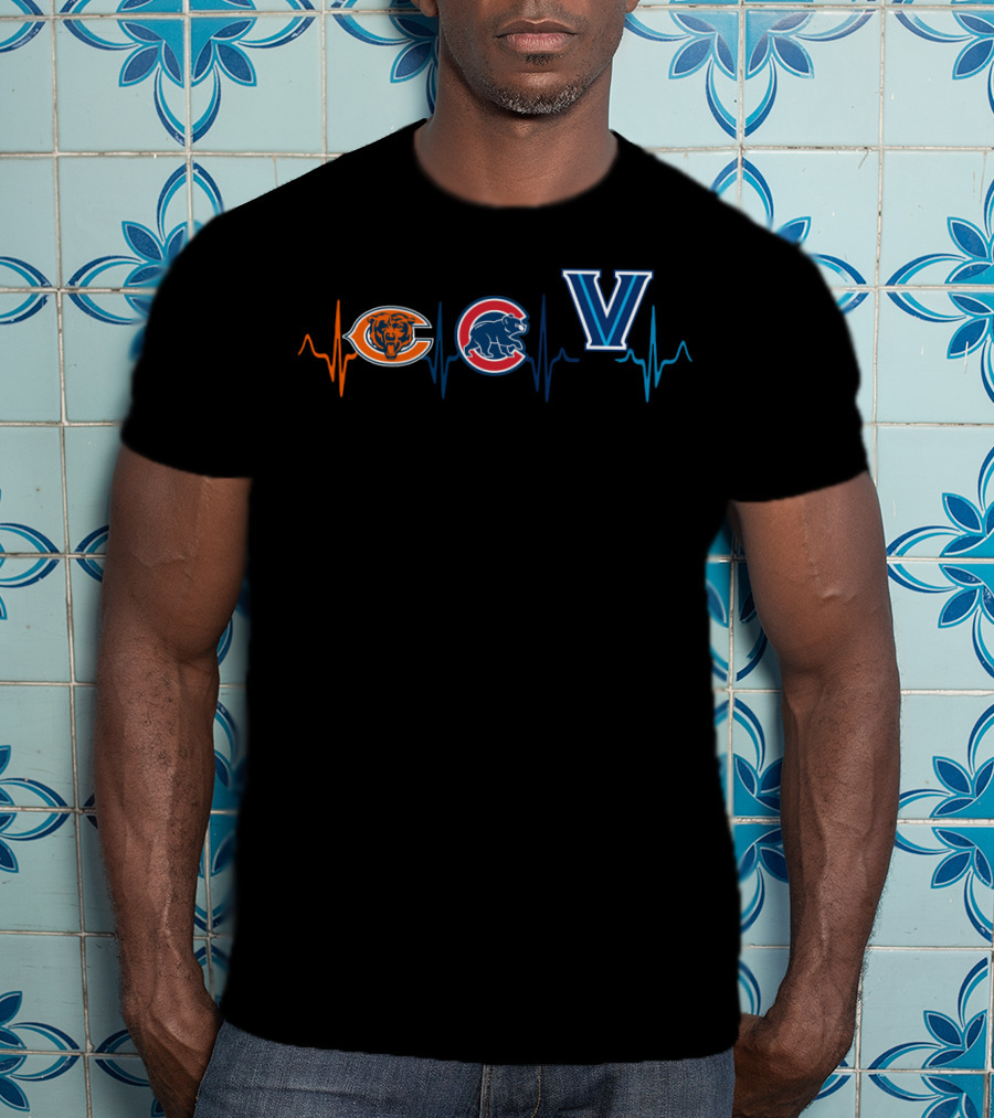 Chicago Bears Cubs Villanova Wildcats Heartbeat T-Shirt