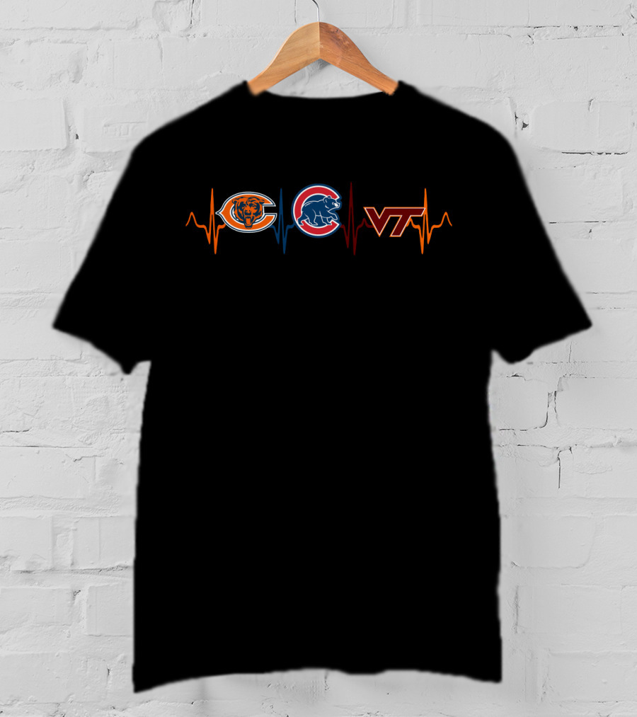 Chicago Bears Chicago Cubs Virginia Tech Heartbeat T-Shirt
