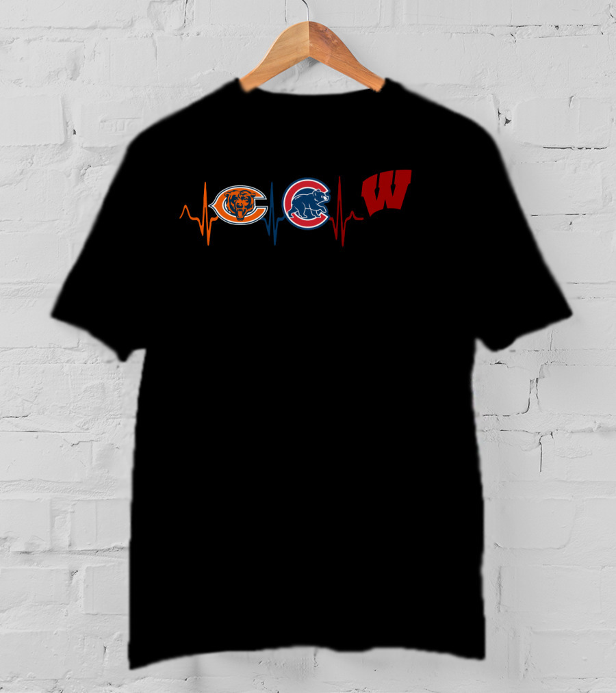 Chicago Bears Cubs Wisconsin Badgers Heartbeat T-Shirt