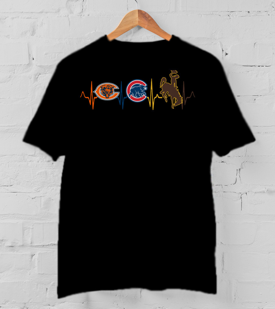 Chicago Bears Chicago Cubs Wyoming Cowboys Heartbeat T-Shirt