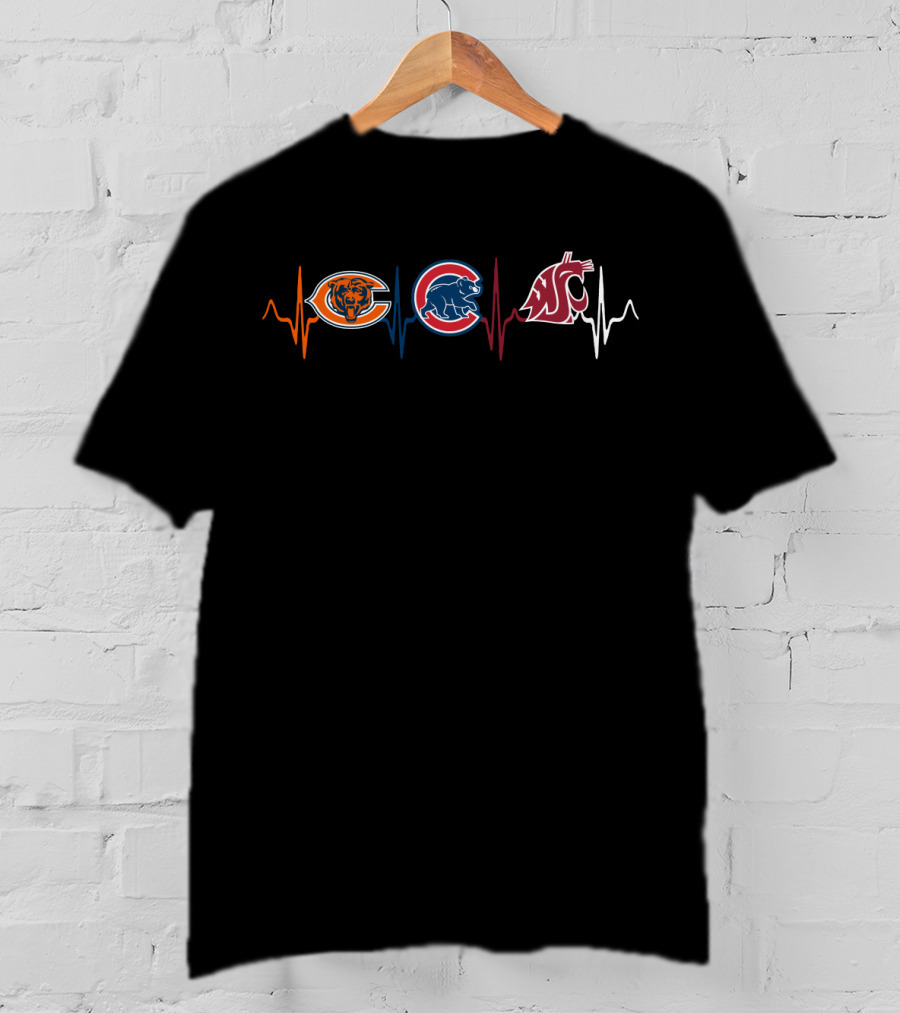 Chicago Bears Cubs Washington State Cougars Heartbeat T-Shirt