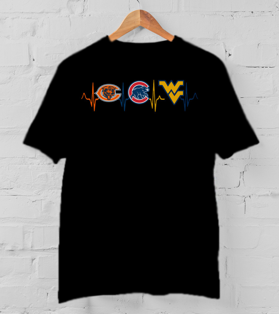 Chicago Bears Chicago Cubs West Virginia Mountaineers Heartbeat T-Shirt