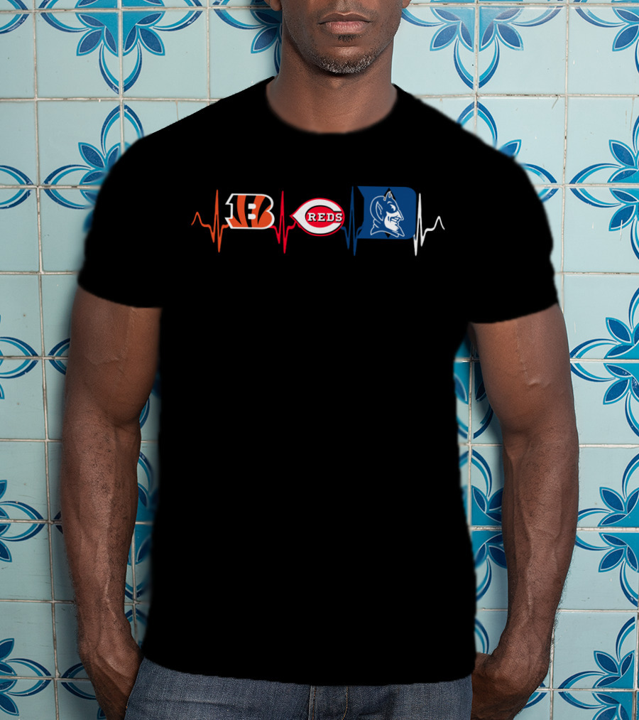 Bengals Reds Duke Blue Devils Heartbeat T-Shirt