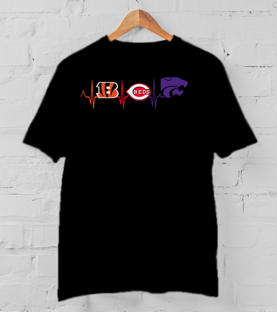 Love Bengals Reds Wildcats Heartbeat T-Shirt