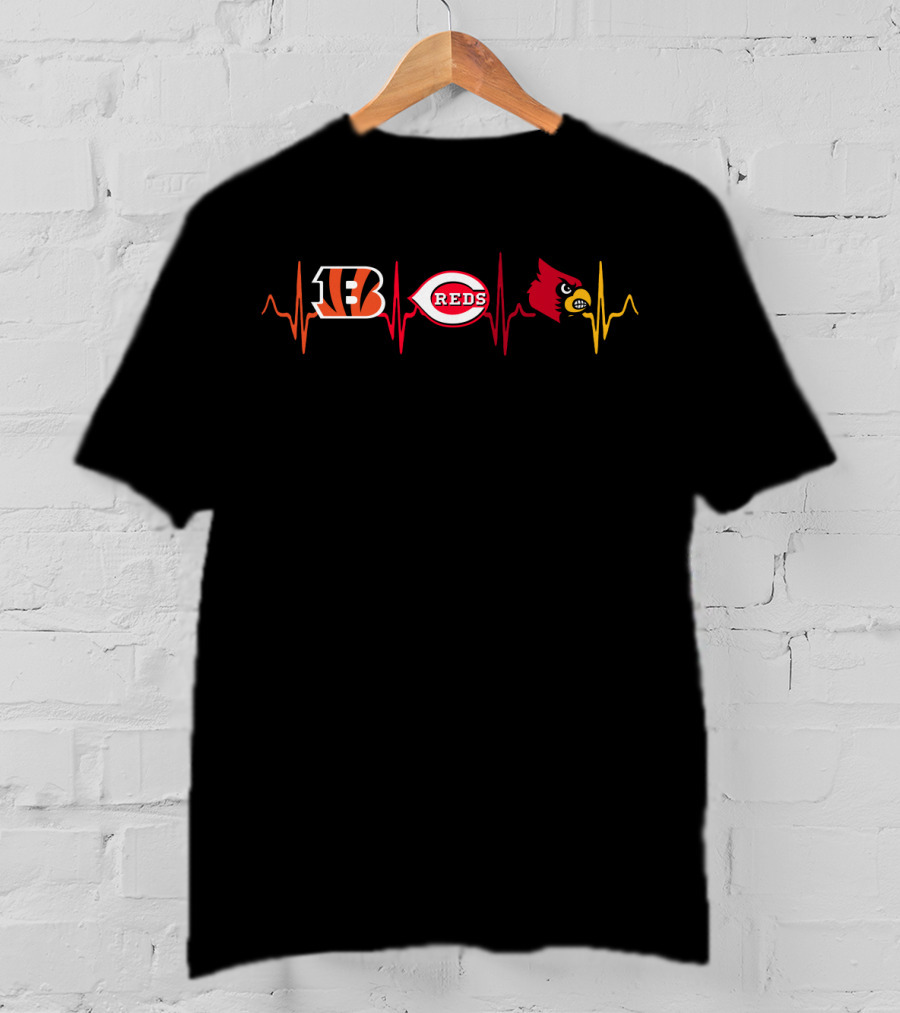 Bengals Reds Louisville Cardinals Heartbeat T-Shirt