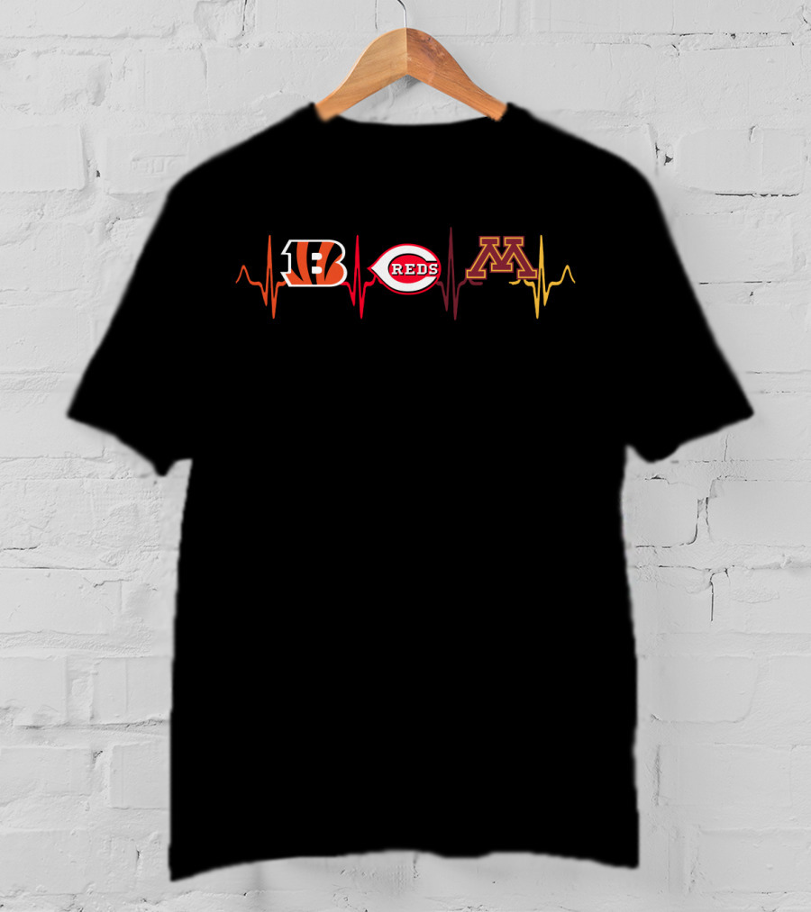 Love Bengals Reds Maroon Gold Gophers Heartbeat T-Shirt