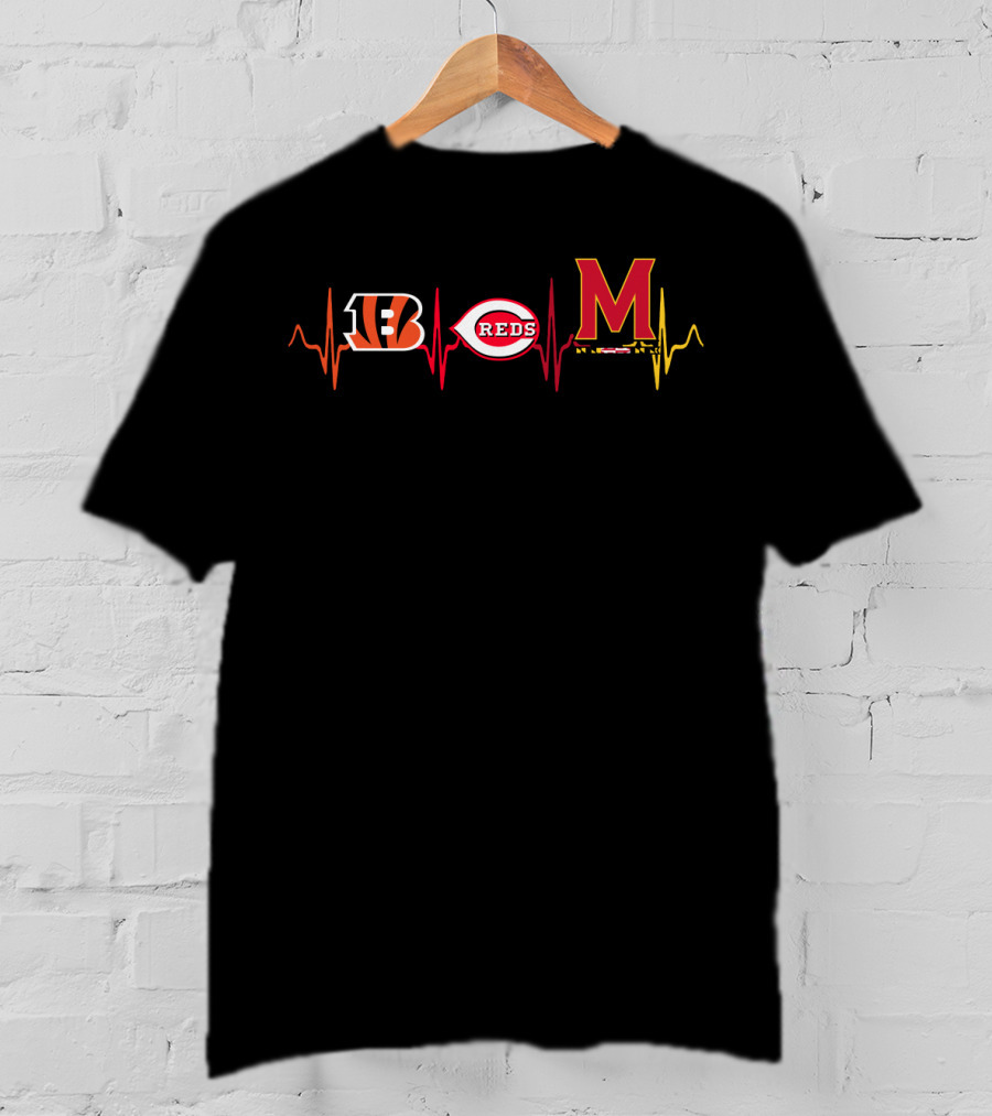 Love Bengals Reds Maryland Terps Heartbeat T-Shirt
