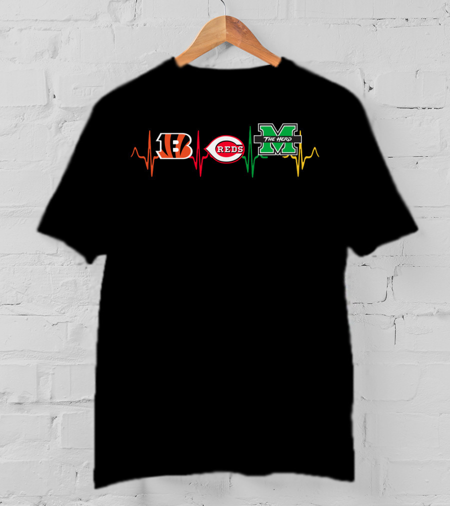 Bengals Reds The Herd Heartbeat Ekg T-Shirt