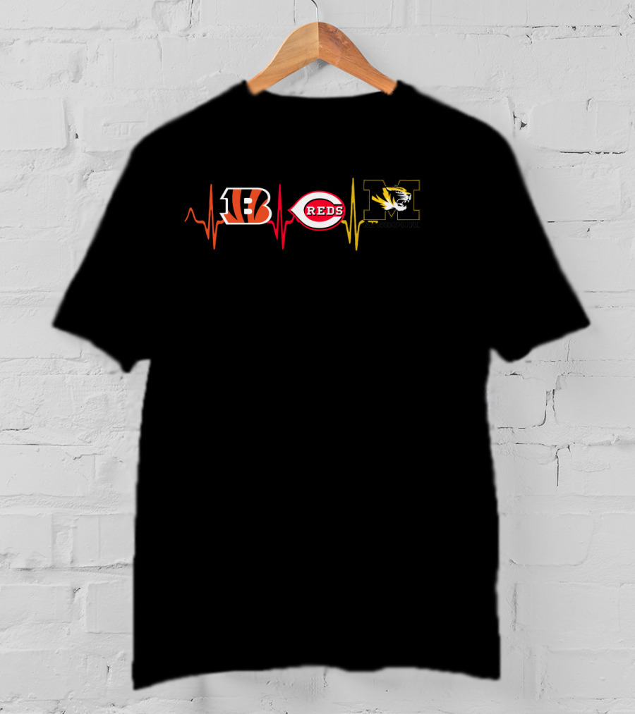 Bengals Reds Mizzou Heartbeat T-Shirt