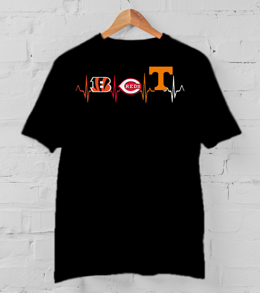 Bengals Reds Tennessee Heartbeat Icons T-Shirt