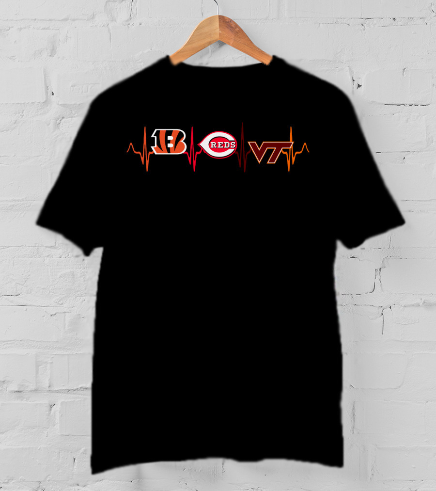 Bengals Reds Vt Love Heartbeat T-Shirt