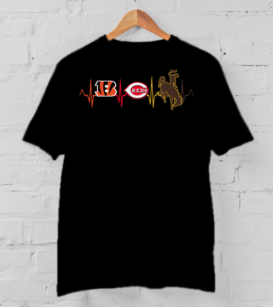Bengals Reds Wyoming Cowboys Heartbeat T-Shirt