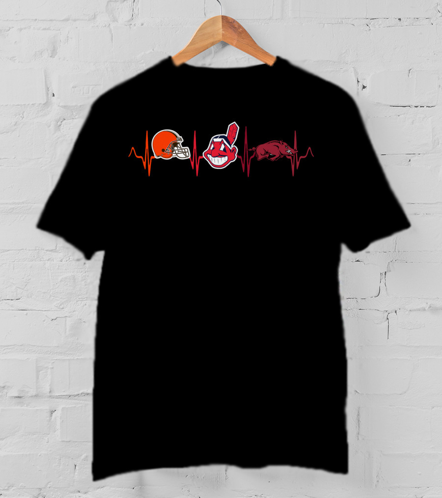 Love Browns Indians Razorbacks Heartbeat T-Shirt