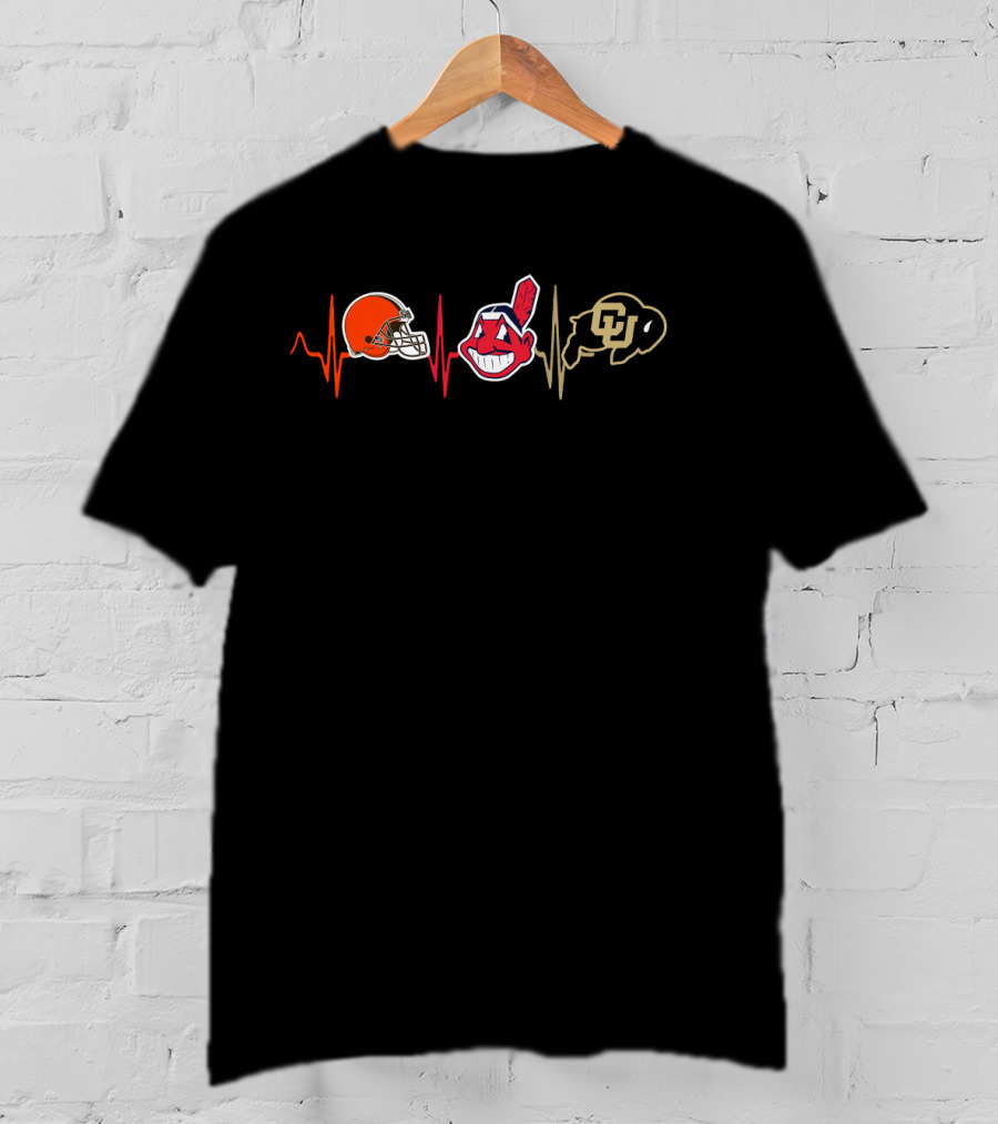 Cleveland Browns Indians Colorado Buffaloes Heartbeat T-Shirt